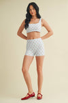 Cherry Print Ruched Bra Top and Shorts Set
