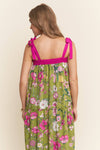 Bright Floral Print A line Maxi Dress: Olive Floral / S