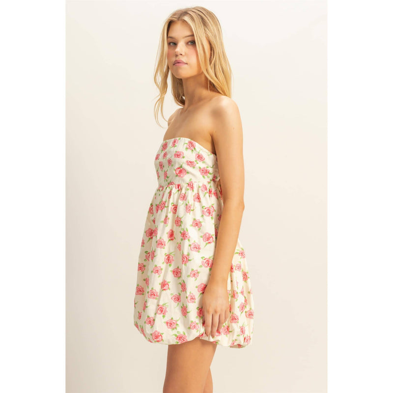 Floral Strapless Bubble Hem Mini Dress
