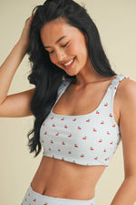 Cherry Print Ruched Bra Top and Shorts Set