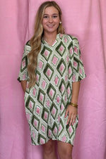 Pink and Green Pleated Dress