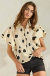 IT2337 Ruffle Sleeves Pintuck Detail Polka Dot Print top: Blue/Navy / S-M-L (2-2-2)
