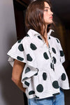 IT2337 Ruffle Sleeves Pintuck Detail Polka Dot Print top: Blue/Navy / S-M-L (2-2-2)