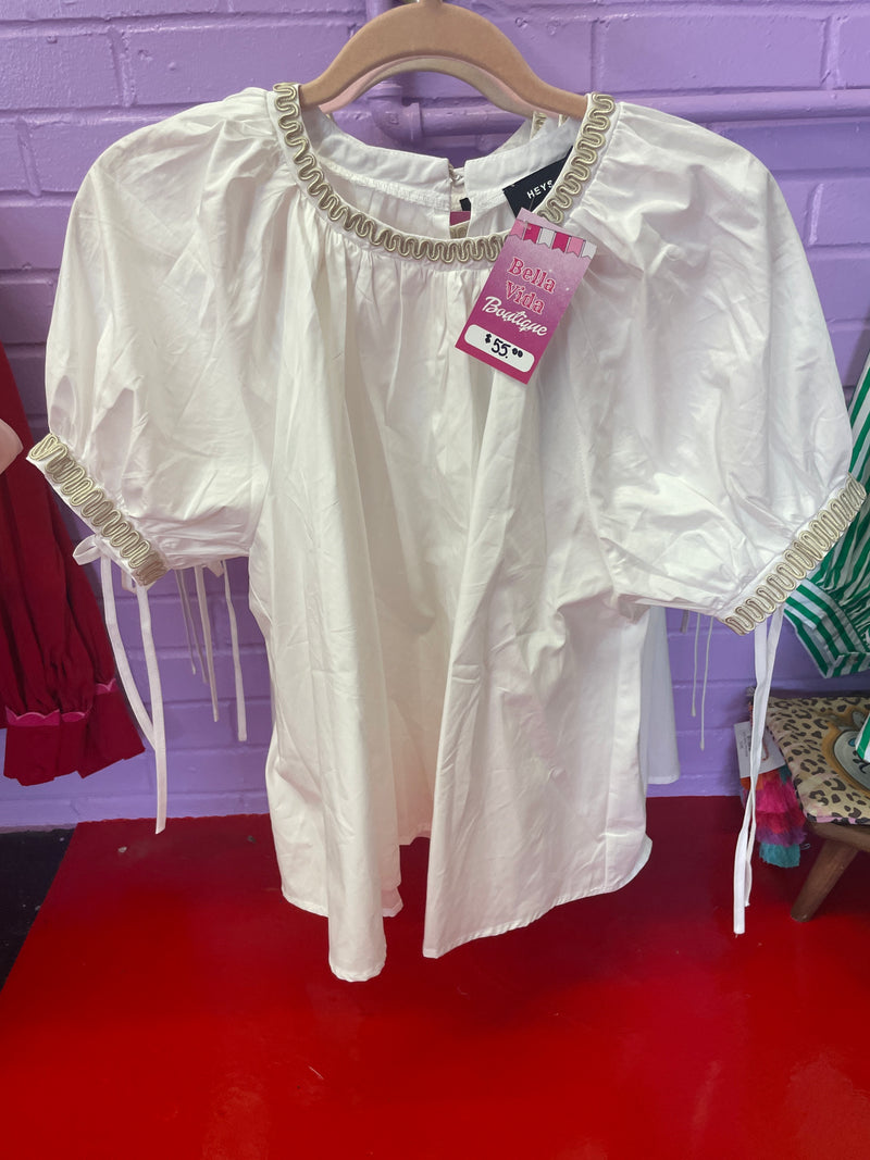 White with Tan Details Blouse