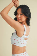 Cherry Print Ruched Bra Top and Shorts Set