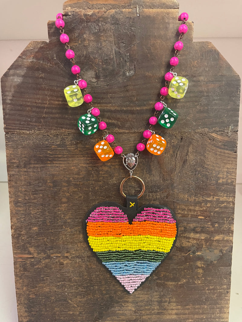 Beaded Heart Charm Necklace