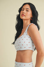 Cherry Print Ruched Bra Top and Shorts Set