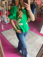 Green Flower Poplin Top