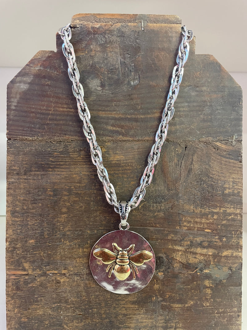 Large Mixed Metal Bee Necklace