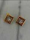 Gold Square with Rhinestone Earrings