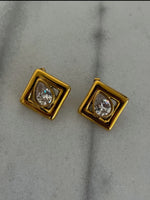 Gold Square with Rhinestone Earrings