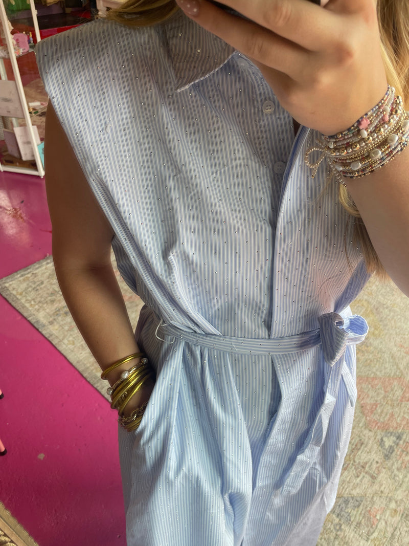 Blue Rhinestone Midi Dress