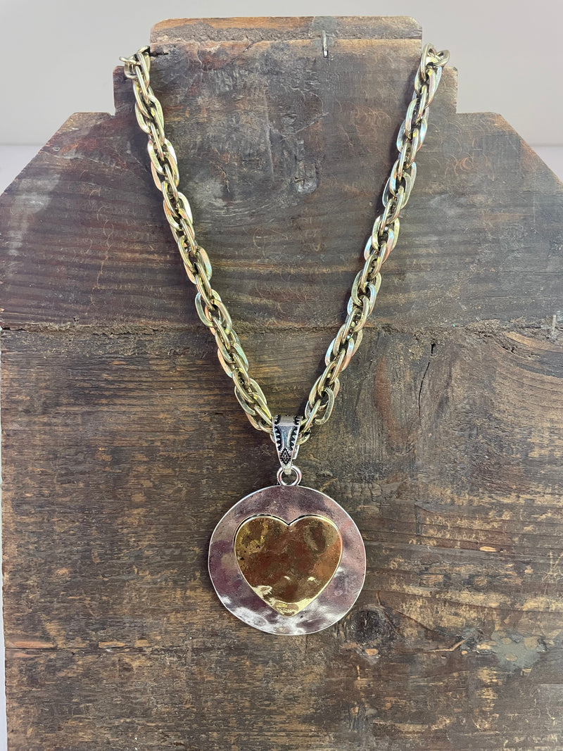 Large Mixed Metal Heart Necklace