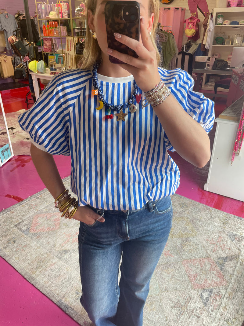 Blue Striped Bubble Top