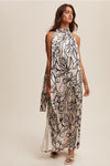 White and Black Floral Maxi Dress