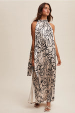 White and Black Floral Maxi Dress