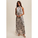 White and Black Floral Maxi Dress