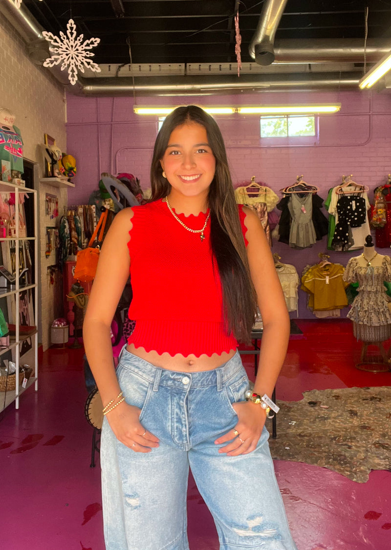 Red knit sleeveless top