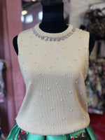Sleeveless Knit Top With Embellished Neckline