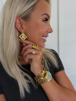 Gold Square with Rhinestone Earrings