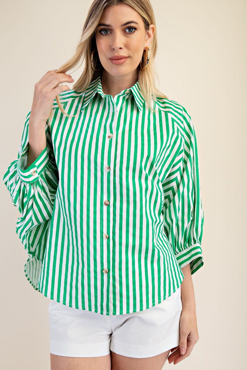 Kelly Green Stripe Button Up