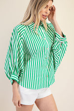 Kelly Green Stripe Button Up