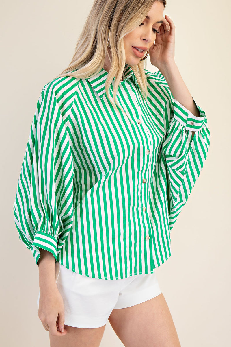 Kelly Green Stripe Button Up