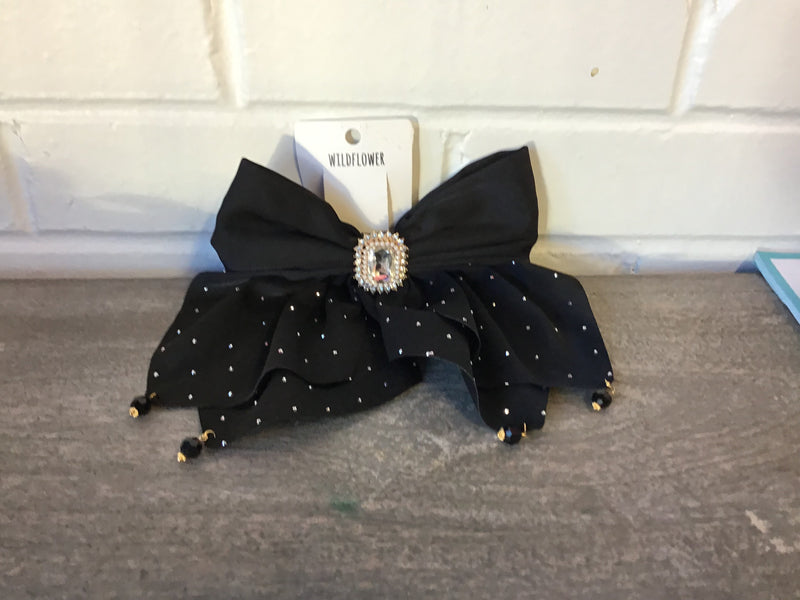 Black Rhinestone Hair Bow