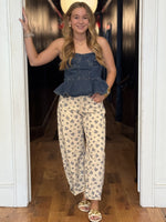 Floral denim pants