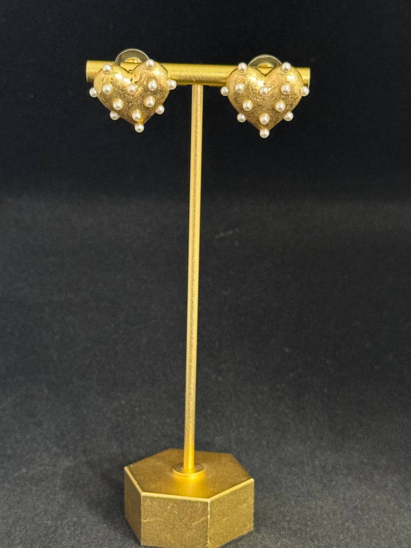 Gold Heart Earrings with little pearls