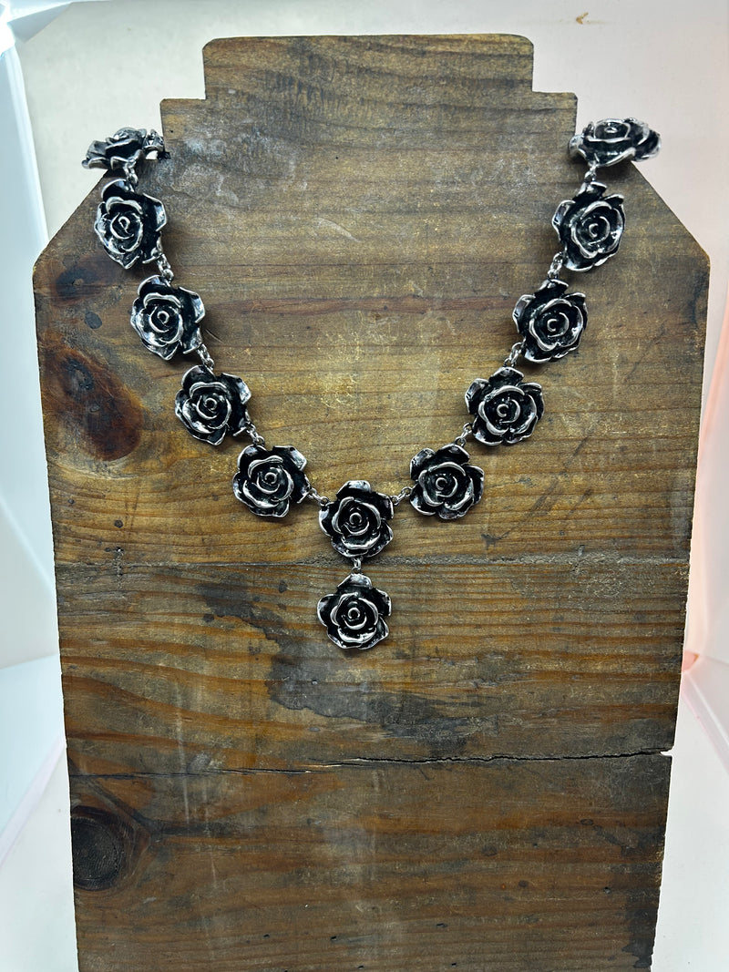 Silver Chunky Rose Necklace