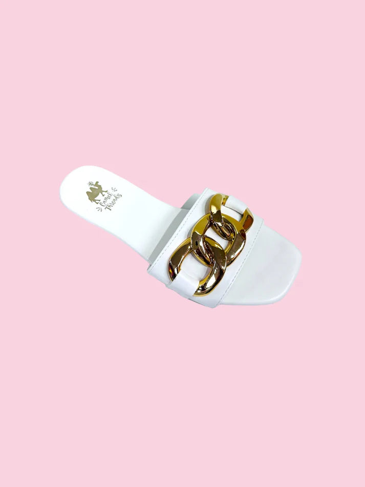 White Sandals w/ gold chain