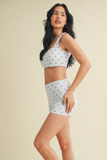 Cherry Print Ruched Bra Top and Shorts Set