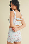 Cherry Print Ruched Bra Top and Shorts Set