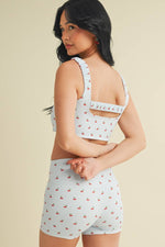 Cherry Print Ruched Bra Top and Shorts Set
