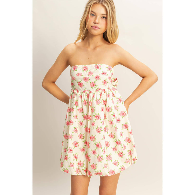 Floral Strapless Bubble Hem Mini Dress