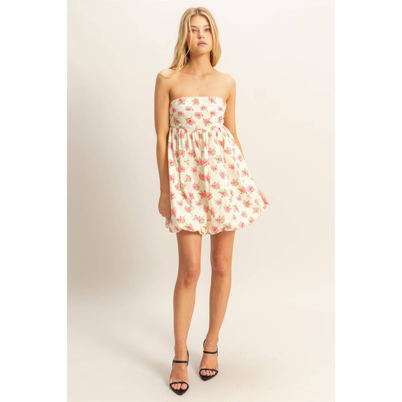 Floral Strapless Bubble Hem Mini Dress