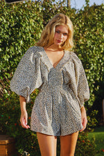 Smocked V-neck Ruffled Leopard Print Romper