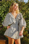 Smocked V-neck Ruffled Leopard Print Romper