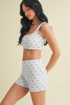 Cherry Print Ruched Bra Top and Shorts Set